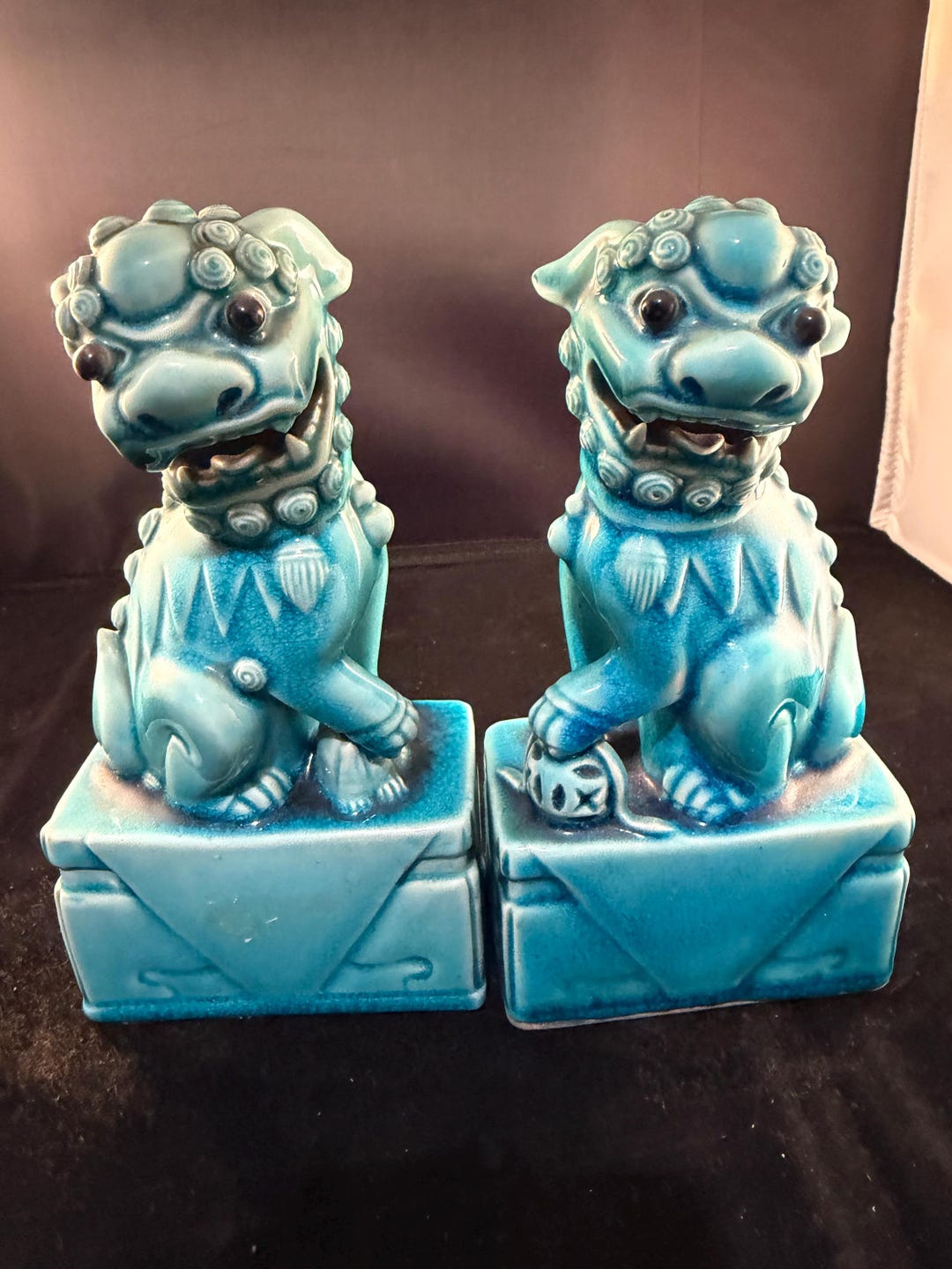 Protector Statues Vintage Foo Dog Asian Oriental Protector Statues in Turquoise Blue ...