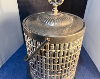 Vintage Ice Bucket 1960's Faux Bamboo Silverplate Mid Century Barware