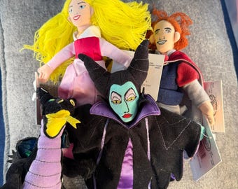 Disney Store Sleeping Beauty Maleficent Plush Set 4 total Stuffy's Phillip Dragon