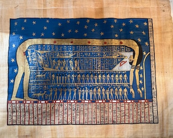 Vintage Replica Ancient Egyptian Papyrus Painting Goddess Nut Stars 16"x12"