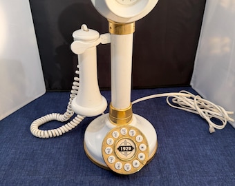 Vintage 1929 Replica Western Bell White Candlestick Telephone Tested