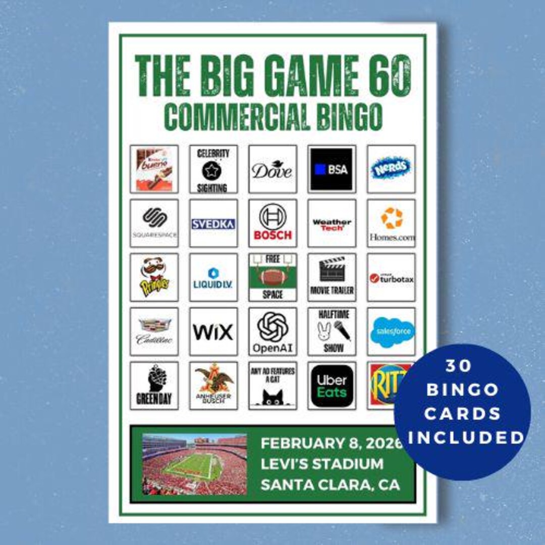 The 2026 Big Game Commercial Bingo Digital Download, Football Bingo - Etsy