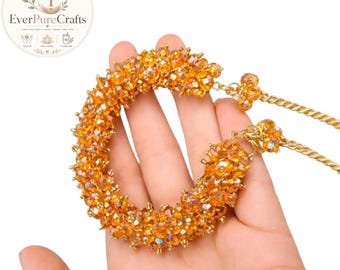 yellow Crystal Beaded Bracelet Handmade, Colorful Gemstone Stretch Bracelet
