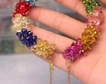 Regenboogkristalarmband, handgemaakte kleurrijke edelsteensieraden