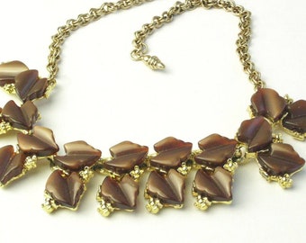 Chocolate Brown Lucite Leaves Necklace Fall Autumn Wardrobe 1950's Mid Century Vintage Costume Jewelry Gift For Her on Etsy