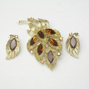 Vintage Lisner Topaz Strass Brosche und Ohrringe Set: 1960s Hollywood Glamour