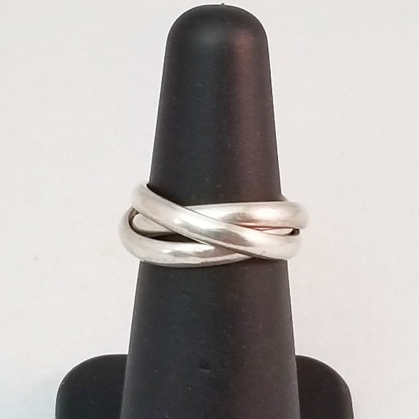 Sterling Silver Fidget Ring,  Interlocking Russian Wedding Ring, Wide Bands, Pinky Ring