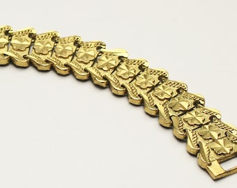 Vintage Panel Link Bracelet, Diamond Cut on Gold Tone Metal,  1960's Costume Jewelry on Etsy