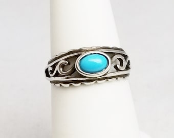 Vintage Sterling Silver Turquoise Ring: Signed Dakota West Designs, Size 6.25