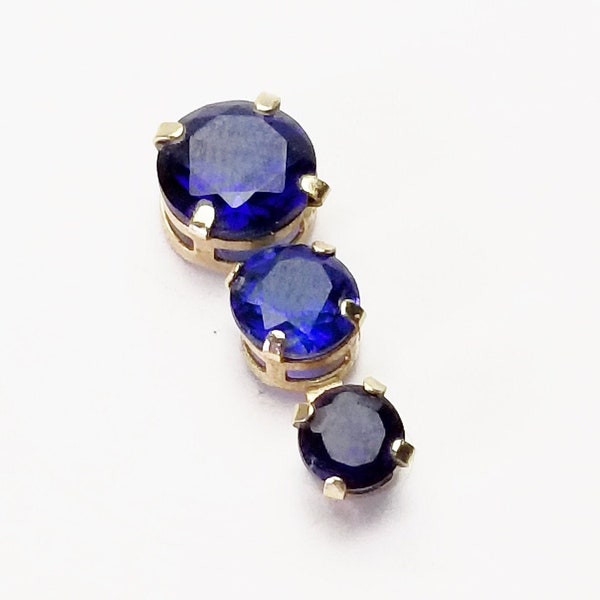 10 K Solid Yellow Gold Blue Sapphire Slide Pendant for Necklace or Choker, Graduating in size, Fine Jewelry Gift For Her