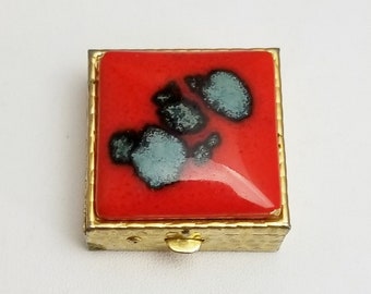 Vintage Hammered Gold Metal, Red Glass Top Pill, Trinket Box, Secret Box, Gift For Her