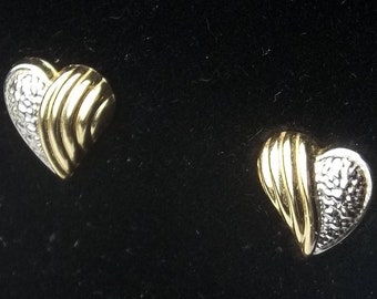 Vintage 1970's 14 K Solid Yellow & White Gold Heart Earrings Post Pierced Ear Fine Jewelry Valentines Day Gift For Her on Etsy