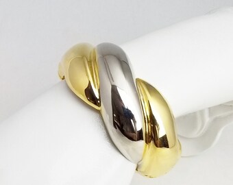 Vintage Wide, Chunky, Bold Gold & Silver Clamper Hinged Bangle Bracelet, Costume Jewelry Gift For Her on Etsy sb