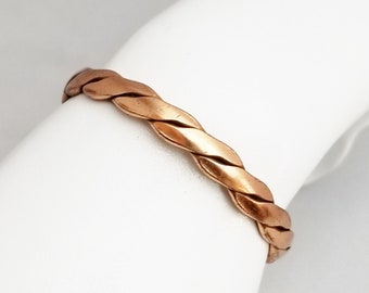 1970's Solid Copper Open End Bangle Bracelet, Arthritis Healing, Flat Weave Design Vintage Costume Jewelry