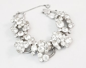 Juliana DeLizza Elster D&E Verified Vintage 5 Links Statement Bracelet Crystal Clear Rhinestones Costume Jewelry