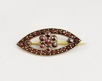 Antique Rose Cut Bohemian Garnet Rolled Gold on Brass 1900's Brooch, Fine Costume Jewelry Pin