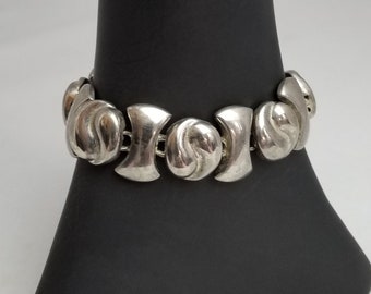 Panel, Link, Polished Silver Tone Wide Vintage Bracelet, Costume Jewelry