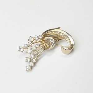 Vintage Rhinestone Flower Spray Brooch, 1940's Old Hollywood Glamour Costume Jewelry Pin, Gift For Her or Mom