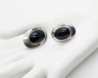 Signed Sterling Silver Black Onyx Pierced Earrings, Mexico Fine Jewelry on Etsy