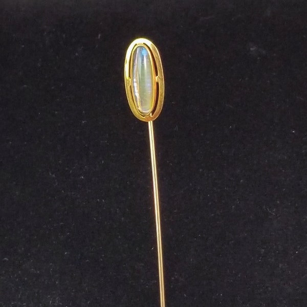 Gold Plate, Faux Opal Stick Pin, Lapel Pin, Hat Pin Vintage 1950's Costume Jewelry