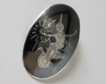 Siam Vintage Brooch, Sterling Silver Asian Dancing Women Goddess, 1940's Fine Jewelry Pin, Gift For Her, Gift Under 40 Dollars