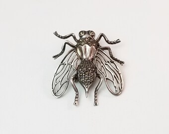 Sterling Silver Vintage Marcasite Insect, Moth / Beetle Brooch, Fine Jewelry Gift For Her