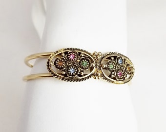 Rhinestone Clamper Bracelet Signed Emmons Vintage Costume Jewelry Gift For Her    sb