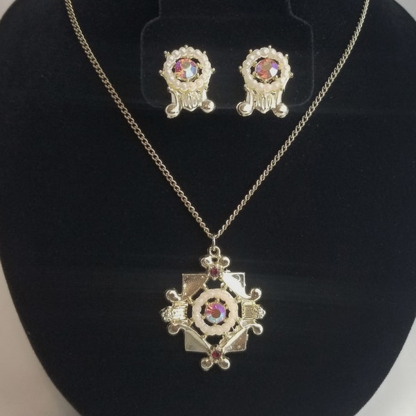 Vintage Signed Rhinestone Choker Necklace & Matching Earrings, Costume Jewelry Set   sb