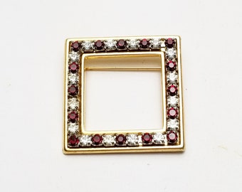 Vintage Garnet Red and Clear Rhinestone Square BROOCH, Rose Gold Plate, January Birthstone, 1960's Costume Jewelry Pin, Gift For Her on Etsy