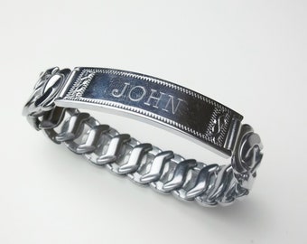 Vintage 1970's Personalized BRACELET for JOHN, Expandable Stretch Link Silver Costume Jewelry, Gift For Him