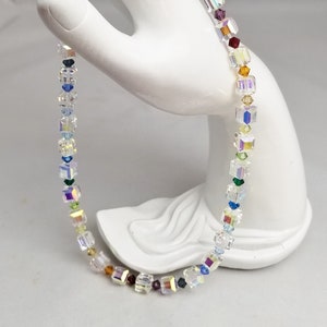 Vintage Choker with High Quality Square Cut AB Crystal & Colorful Small Crystals Costume Jewelry Necklace