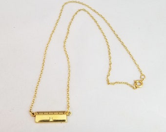 12 K Gold Filled Minimalist Choker Chain & 10K gf Ruler Pendant w/ White Sapphire Gemstone Vintage Necklace