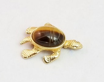 Vintage Gold Plate Sea Turtle Scarab Brooch, Large Brown Faux Tigers Eye Scarab, Costume Jewelry on Etsy