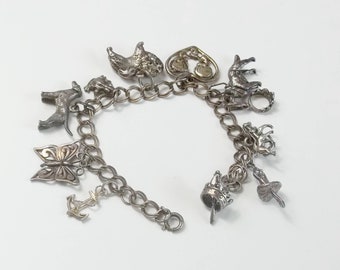 Vintage Sterling Silver Charm Bracelet , 11 Charms, 1950's Fine Jewelry,  Weighs 34.3 Grams, Gift For Her