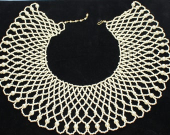 Wide Cream Bead Collar Bib Statement Necklace, 1960's Costume Jewelry on Etsy