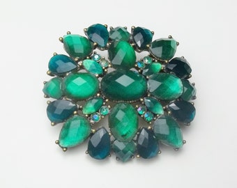 Vintage Brooch Signed Liz Claiborne Emerald Green Faceted Glass Stones, Costume Jewelry Gift For Her on Etsy