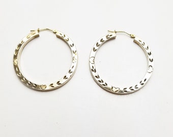 Vintage Sterling Silver & 10 K Gold Filled Heart Hoop Earrings, 1990's Fine Jewelry, Gift For Her, Gift Under 50 Dollars on Etsy