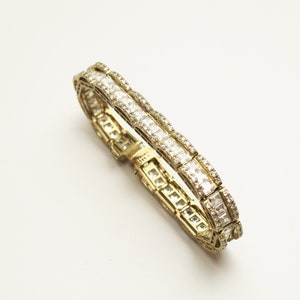 Vintage Sterling Silver, Gold Vermeil Tennis Bracelet, Square Cut CZ Stones & Round Cut Crystals Fine Jewelry