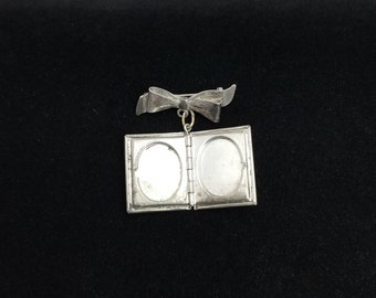 Sterling Silver Double Locket Book & Bow Brooch, Vintage Pin, Fine Jewelry Gift For Her on Etsy