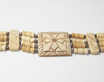 Primitive Tribal Hand Carved Bovine Bone Beads Four Stand Bracelet Costume Jewelry on Etsy Gift For Her Gift Gift Under 45 Vintage on Etsy