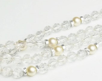 Vintage Four Strand Faux Pearls & Faux Crystals 1970's Costume Jewelry Bracelet Gift For Her