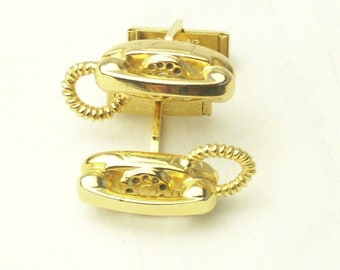 Vintage Telephone CUFF LINKS, Gold Tone 1950's Men's Man's Fathers Day Gift For Him OR Her