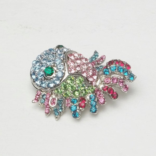 Beach Brooch Tropical Fish Aqua Blue, Pink, Lime Green, Fuchsia Rhinestones, Vintage 1970's Costume Jewelry