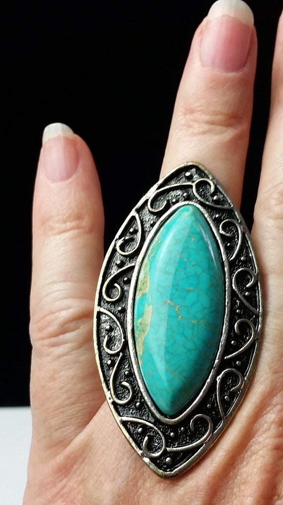 Bold Statement Ring, Large Turquoise Blue Glass S… - image 7