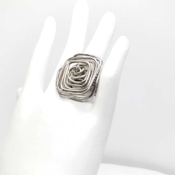 Vintage Silver Tone Wire Wrap Ring: Bold Costume … - image 2