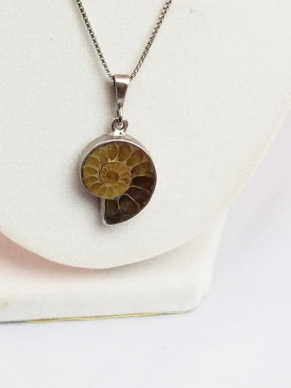 Sterling Silver Natural Ammonite Fossil Pendant Be