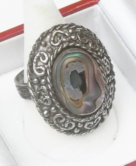 Vintage Abalone Shell Statement Ring: Adjustable … - image 4