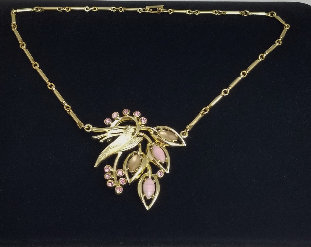 Pink Rhinestone Choker Vintage Pink Rhinestone Choker Necklace: 1950s Gold Tone Bar Link Sb - Etsy