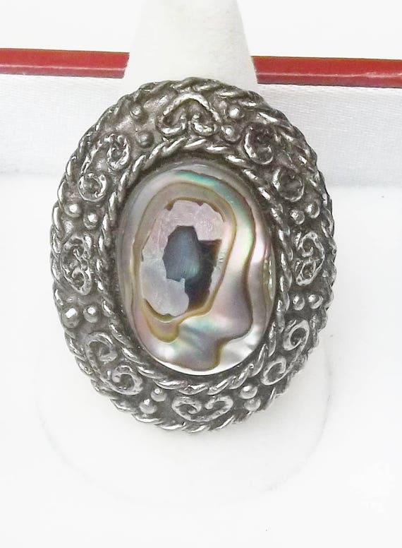 Vintage Abalone Shell Statement Ring: Adjustable … - image 3