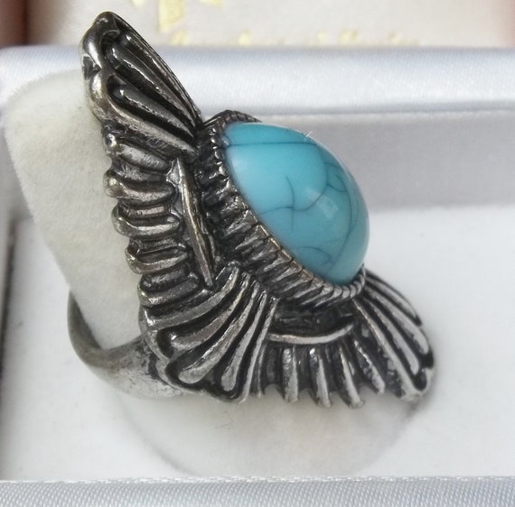 Bold Statement Ring, Large Oval Turquoise Blue Gl… - image 6